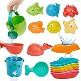 GINNO Badewannenspielzeug Badespielzeug Baby ab 1 2 3 4 Jahr Wasserspielzeug Badewannen Spielzeug Kinder Pool Spielzeug Planschbecken Baby Spielzeug ab 1 2 3 Jahr Schimmelfreies 16 Stück