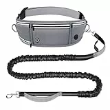 Looxmeer Joggingleine Hunde mit Bauchgurt, Freihändig Hundeleine für Große und Mittelgroße Hunde mit Dual Griffe, Reflektierende Laufleine Bauchgurt Hundeleine zum JoggenLaufen, 1.6-2.2M, Grau