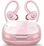 VKROBAG Bluetooth Kopfhörer Sport, Kopfhörer Kabellos Bluetooth 5.3 mit Klare Anrufe, 48Std Premium-Tiefbass Wireless Earbuds mit LED Anzeige, Leichtes Design, Rosa