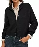 GRECERELLE Strickjacke Damen Kurz Strick Cardigan Rundhals Langarm Strickpullover Klassisch Knitted Sweater Top mit Knöpfen für Herbst Frühling (Schwarz, M)