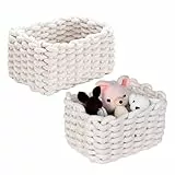 Aufbewahrungskorb Geflochten, 2 Stück Häkelkorb, 19 x 15 x 12 cm Aufbewahrungskorb Kinder, Waschbar und Faltbar Klein Organizer Korb, Weiß Körbe Geflochten für Babyzimmer Wohnzimmer Schlafzimmer