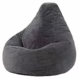 Icon Dalton Sitzsack Cord, Dunkelgrau, Gaming Sitzsack Erwachsene mit Füllung, Bean Bag, Lounge Sessel, Lounge Stuhl, Schlafzimmer, Wohnzimmer Möbel