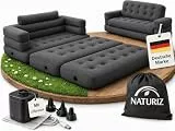 Naturiz® Pull Out Sofa 165x220cm - Camping Sofa mit Bettfunktion - Gästebett 2 Personen - Aufblasbares Sofa mit Tragetasche - kleines Mini Sofa, Mini Couch, Luftsofa (Grau, mit Pumpe)