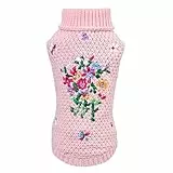 Petyoung Hundepullover mit Blumenstickerei - Haustier Warmer Pullover Weiche Winterkleidung für Welpen Kleiner Mittelgroßer Hund