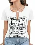 TOMEEK Tshirt Damen Sommer Sexy Tops Casual T Shirt V Ausschnitt Oberteil Kurzarm Oversize Shirt Bedrucktes Basic T-Shirts Tee Top Bluse(Weiß,M)
