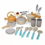 alldoro 60425 Küchenspielzeug Kinderküche, 14-TLG. Koch- & Geschirrset mit Töpfen, Pfanne, Teekanne & Zubehör, nachhaltiges Zubehör ab 3 Jahren