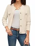 GRACE KARIN Strickpullover Damen Business Rundhals Cardigan Rippbündchen Büro Strickjacke CL309-02/Cremefarben S