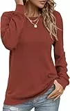 Tanmolo Damen Pullover Lässig Langarmshirt Elegant Herbst Winter Rundhals Sweatshirt Langarm Shirts Loose Plissee Oberteile Karamellfarbe M
