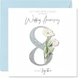 Stuff4 Glückwunschkarte zum 8. Hochzeitstag für Paare – Elegantes florales Design – Quadratische Karte mit Umschlag, Text innen – Hochwertig 145mmx145mm
