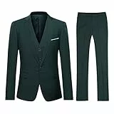 Sliktaa Anzug Herren 3-Teillig mit Muster Hochzeit Party Schalkragen Formell Business Smoking Blazer und Hose Dunkelgrün L