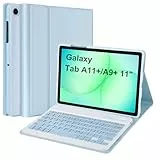 HOTLIFE Tastatur Hülle für Samsung Galaxy Tab А11+/А9+ 11 Zoll 2023/2025, Schutzhülle mit Automatischer Schlaf- und Weckfunktion, Magnetisch Abnehmbarer Tastatur mit QWERTZ Layout (Hellblau)