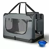 Juskys Hundetransportbox Lassie S faltbar & tragbar 34x50x36 cm mit Decke, Tasche & Griffen - Faltbare Transportbox für Hunde, Katzen & Haustiere - Oxford Stoff Hundebox Auto Hundetasche - Grau