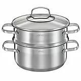RÖSLE ELEGANCE Dämpfer Ø 20 cm, Edelstahl 18/10, Schüttrand, Innenskalierung, Glasdeckel, induktionsgeeignet, spülmaschinengeeignet, 22 x 29 x 23 cm, Silbern