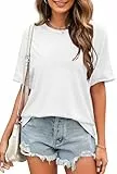 VEUNCOS Workout Top Damen Kurarm Oversized Shirt Fledermausärmel Oberteil Weißes T-Shirt Lockere Sommer Shirts S