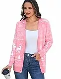 Aottori Weihnachts Strickjacke Damen Weihnachtsjacke mit Knöpfen Langarm Weihnachten Cardigan Weihnachtspullover Rentiermuster Christmas Sweater Winter Weihnachtspulli Jacke Rosa L