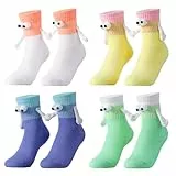 Utensilsto 4 Paar Magnetische Socken mit Händen 36-40 Hand in Hand Socken mit Magnetarmen Lustige Alberne Geschenke für Frauen Männer Freundin Freunde Paare Kinder Familie Partner(Farbblockierung)