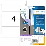HERMA 10165 Ordnerrücken Etiketten ablösbar kurz breit, 25 Blatt, 192 x 61 mm, 4 pro A4 Bogen, 100 Stück, selbstklebend, bedruckbar, blickdicht, Papier Ordneretiketten Rückenschilder Aufkleber, weiß
