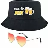 Snyvpra Fischerhut Unisex Und Brille, Fischerhut Lustig Mit 'Hier FÜR Bier', Anglerhut, Festival Hut, Bucket Hat, Für Malle Accessoires, Festival Zubehör, Festival Gadget, Festival Accessoires