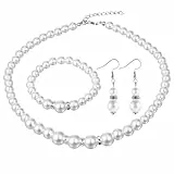 Lnngub 3 Stück Kunstperlen Schmuckset, Nachahmung Perlen Halskette Armband Ohrringe Set Damen Schmuck Geschenk Set für Geburtstage, Jubiläen, Valentinstag, Muttertag, Verlobung, Hochzeit (Weiß)