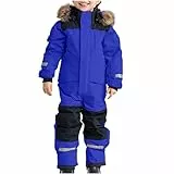 Awrvia Schneeanzug Kinder Warmes Daunenjacke Set Wasserdichter Winter Skijacke Softshell Dickere Skihose Fellkragenkapuze Winddichter Skianzug Reflektierenden Streifen Schneeoverall (140, 03-blau)