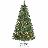 SONGMICS Künstlicher Weihnachtsbaum, mit Beleuchtung, 180 cm hoher Tannenbaum, Spitzen aus PVC, mit Metallständer, schneller Aufbau, grün LAT004CZ01