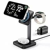 ESR 3 in 1 Ladestation für MagSafe Apple Watch und iPhone, Magnetisches Kabelloses Ladegerät Schnellladen kompatibel mit iPhone 17/16/15/14, Apple Watch 8/7/6/5/4/3/2/SE und AirPods 4/3/2/Pro, Schwarz