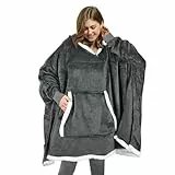 Catalonia Classy Oversize Poncho Hoodie Decke Warm Geschenke für Frauen, Flauschig Kuschelpullover Blanket Hoodie Damen Mädchen, Übergröße Tragbare Decke mit Ärmeln Erwachsene Teenager, Grau