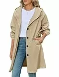 CMTOP Mantel Damen Lang Elegant Leichte Trenchcoat, Einfarbig Klassische Mäntel Winddichter Übergangsmantel Wasserabweisend Windjacke mit Taschen, Kapuze für Frühling Sommer Herbst(Khakigrau,XXL)