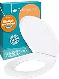 Calmwaters® Toilettendeckel mit Absenkautomatik, WC Sitz einfache Montage, bis 250 kg, Made in EU, aus antibakteriellem Duroplast, 2 Befestigungsarten, abnehmbar, Klobrille oval, Klodeckel Weiß