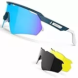 HAAYOT Polarisierte Radsportbrille für Männer Frauen Sportliche Sonnenbrille mit 3 Gläsern TR90 Rahmen MTB Brille Mountainbike Brille Laufen Fischen Fahren Radfahren, Matt Blau & Powderblue