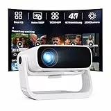2025 Neuer Upgraded Smart Beamer Full HD 1080P, 25000 Lumens, Android 11，Integrierte Apps, 4D Trapezkorrektur，WiFi 6 & BT 5.2, Heimkino 4K Beamer mit 120° drehbarem Ständer für iOS/Android/Laptops