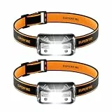 SuperFire LED Stirnlampe Wiederaufladbar USB Ladekabel, 2 Stück,2000lm Kopflampe LED Licht & Sensor,Dimmbar Weiß/Rot/Gelb, Leicht 45g, IP45 Wassergeschützt für Outdoor, Reparaturen, Joggen, Laufen