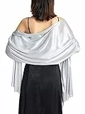 Atigy Stola Damen Festlich Satin Tuch Schal Elegant Braut Stola Schal fur Abendkleid Hochzeit (Silber)
