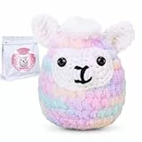NestledCrafts Häkelset, Komplettes Häkelsets für Anfänger Erwachsene, Strickset, Weiches Garn, Eisstreifenlinie, Geschenk zum Geburtstag, Inklusive Schritt-für-Schritt Videoanleitung, Anleitung(Llama)