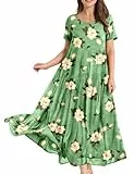 YESNO Damen Kleider Freizeit Lose Sommerkleid Lang Boho Maxikleid für Rundhals Strandkleid Blumenkleid 2XL EJFDE CR19