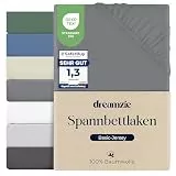 Dreamzie Spannbettlaken 180x200cm, 100% Baumwolle Jersey dehnbar, Spannbetttuch Bettlaken, Steghöhe 30 cm für Matratzen bis 27 cm, Oeko-Tex Zertifiziert, Hypoallergen, Anthrazit