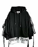 Hello MrLin Herren Techwear Streetwear Hip Hop Mode Hoodie Japanische Harajuku Outfits, Schwarz , L