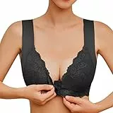 Generisch Sport BH Vorne Verschluss Bügelloser BH Damen Ohne Bügel Push up Große Größen Brüste Starker Halt Soft Seamless Nahtloser BHS Bequem Bra Klassische Bustier 002 Schwarz XL