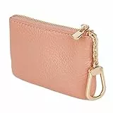 LARENNT Vollnarbiges Leder Münzbörsen für Damen und Herren - Schlüsseletui Leder Coin Purse Kleine Geldbörse Damen mit Schlüsselbund (Rosa)
