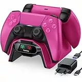 Fachixy Controller Ladestation für PS5, PS5 Ladestation 2 Std Schnelllade mit EU-Netzteil für PlayStation 5 Ladegerät, mit LED Ladestatus Kontrollleuchte, Rosa