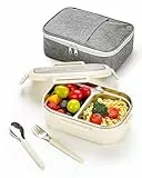 Lille Home Auslaufsichere Lunchbox, 850 ml Bento-Box mit 2 Fächern und Besteckset für Snacks und Mahlzeiten (Beige)