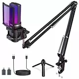 zealsound USB Gaming Mikrofon für PC Mac iPhone mit RGB/Mute/2 Adapter & 2 Ständer(USB-C & Lightning Adapter, Stativ & Boom), Plug & Plug PC Mic für Podcast, Streaming Twitch YouTube auf Windows PS5