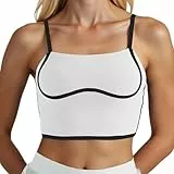 Generisch Tanktop Damen Weste Damen-Workout-Tanktops mit quadratischem Ausschnitt, Langer Sport-BH, Unterstützung, kurzes Yoga-Top, Spaghettiträger, integrierte BHS (White, S)