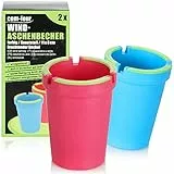 COM-FOUR® 2x Aschenbecher für draußen - Windaschenbecher - Sturmaschenbecher mit leuchtendem Deckel - Autoaschenbecher, Ø 8 cm (2 Stück - rot blau)