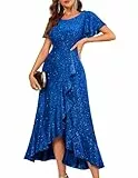 Berylove Damen Glitzer Abiballkleid Lang Cocktailkleid Luxus Festkleid Elegantes Hochzeitsgast Abendkleid 007 Royalblue S