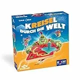 HUCH! | Kreisel durch die Welt | kooperatives Geschicklichkeitsspiel | mit innovativem Kreisel-Starter | Kindergeburtstag | Reist durch 8 Welten und erfüllt die Aufgaben! | für 1-4 Spieler ab 6 Jahren