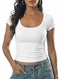 DUOEASE Tshirt Weiß Damen Stretch Sexy Crop Top Weiß Basic Casual Tops Slim Fit Mode S