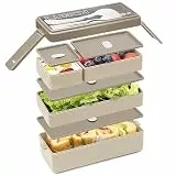 Bugucat Lunchbox 1450ML, Bento Box Brotdose kinder mit 4 Fächern und Besteckset, Vesperdose Frühstücksbox für Mikrowellen Spülmaschinen, Brotbox Lunchbox für Kinder Erwachsene BPA-Freie Beige