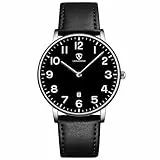 aswan watch Flache Herren Analog Quarz Armbanduhr mit Lederarmband, Datum, 2 Zeiger, 39 mm Gehäusegröße