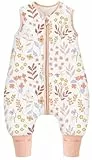 Chilsuessy Baby Schlafsack mit Beinen 2.5 Tog Winter Schlafsack Unisex Ganzjahres Schlafsack mit Füßen Babyschlafsack Schlafsack Kinder, Rosa Garten, 80cm/Baby Höhe 85-95cm